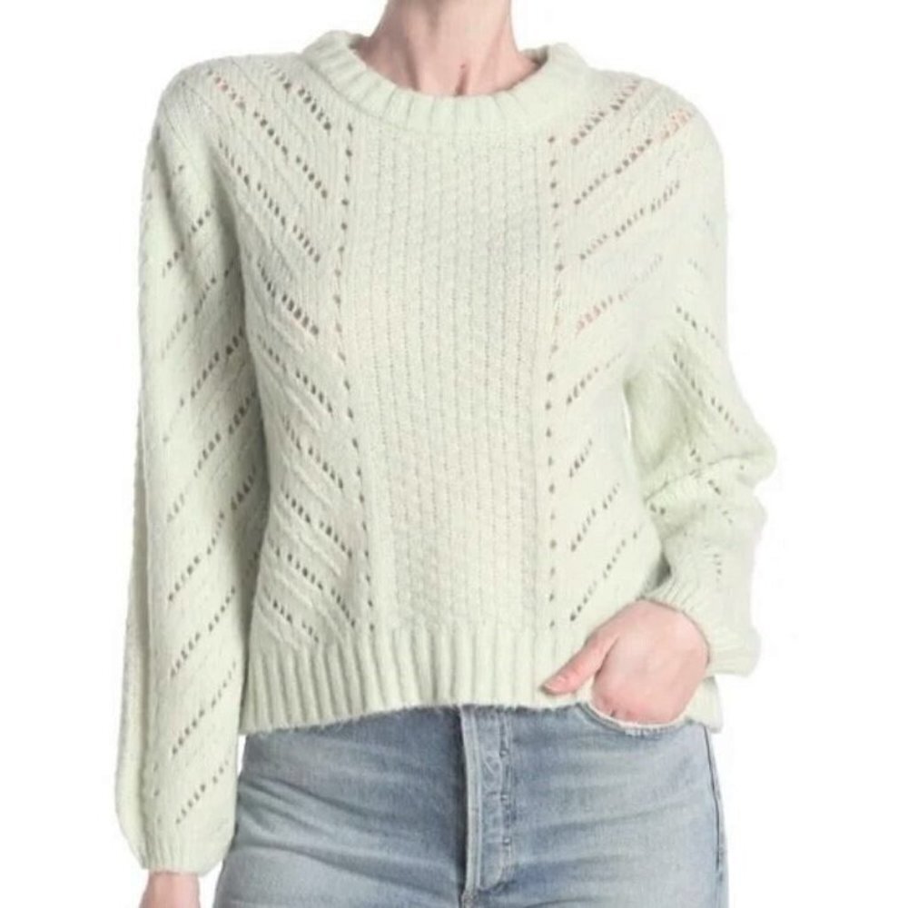 NEW/NWT Elodie Mint Green Pointelle Crew Neck Sweater Size Small